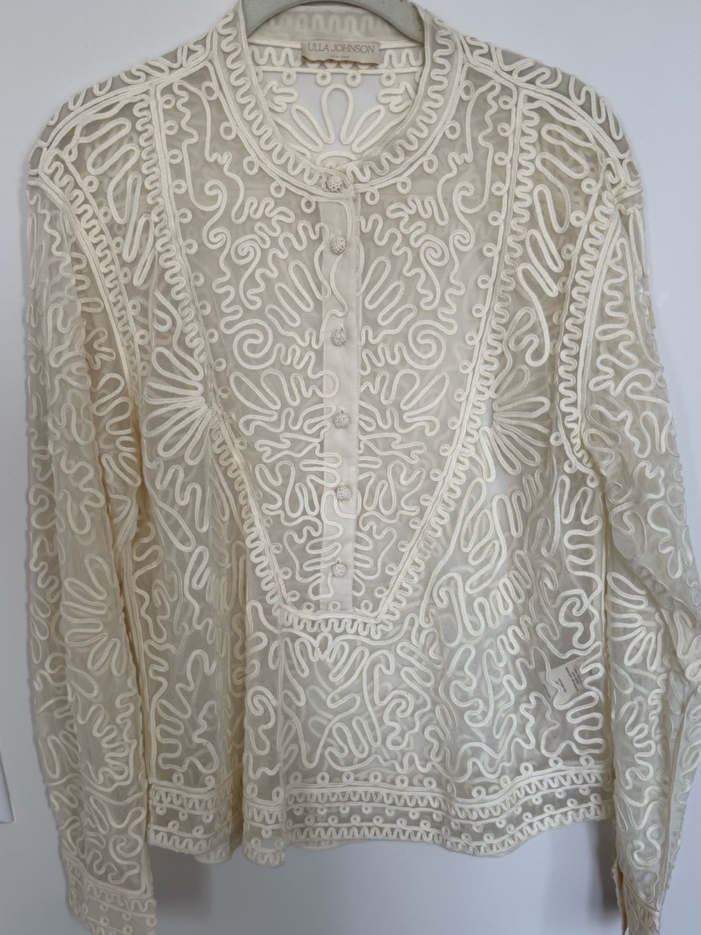 Ulla Johnson Cream Embroidered Sheer Tunic Top